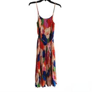 Sam Edelman Pleated Multi Water Color Floral Midi Dress